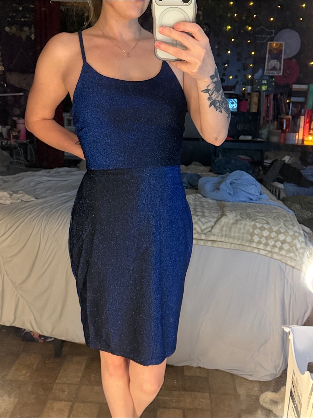 Classic Navy Blue Sparkle Slip Dress